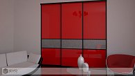 Шкаф-купе 3 двери красное стекло со вставкой (фото 1)