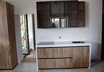 Прямая кухня модерн Тимбер/Профиль Z-1 пластик/МДФ/ЛДСП ИФ190306