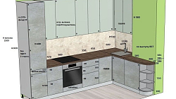 Угловая кухня модерн пленка ПВХ Фьорд / пластик бетон Чикаго ЛН200801
