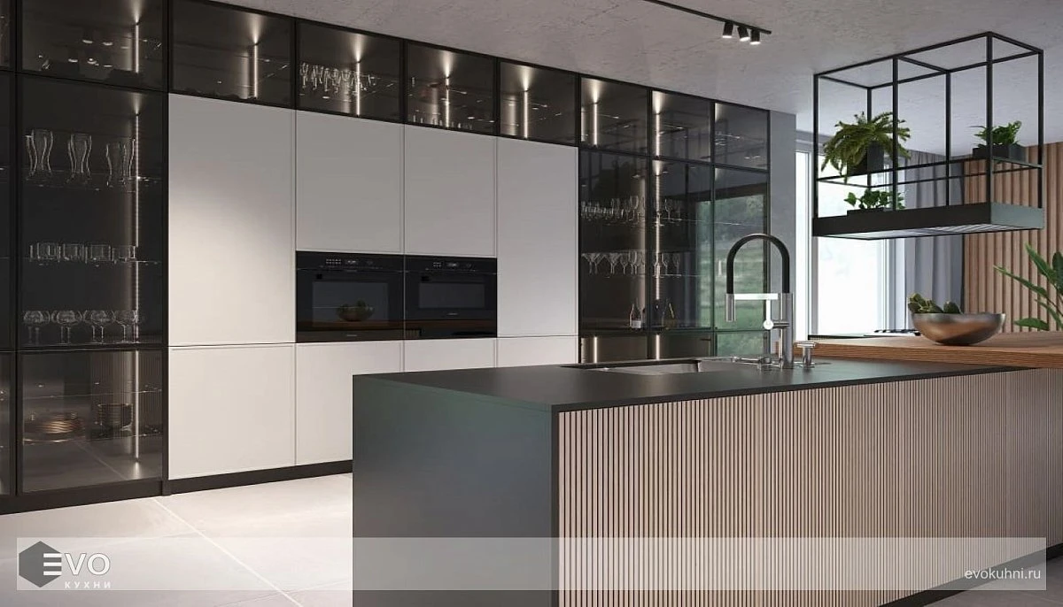 П-образная кухня модерн с фасадами из дуба (фото 2)