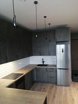 П-образная кухня фасад F187 бетон Чикаго / пластик под бетон ЛН200603