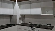 Угловая кухня модерн МДФ эмаль AMZ407 гл / RAL9003 матовая РК200702 (фото 1)