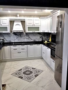 Угловая кухня неоклассика Париж эмаль/МДФ с патиной РЯ180813