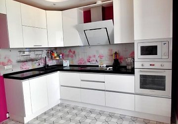 Угловая кухня хай-тек акрил Сахар С1 С2 ручки РЛ180103